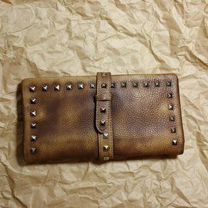 Hand Stained 100% Leather Studded Checkbook Wallet